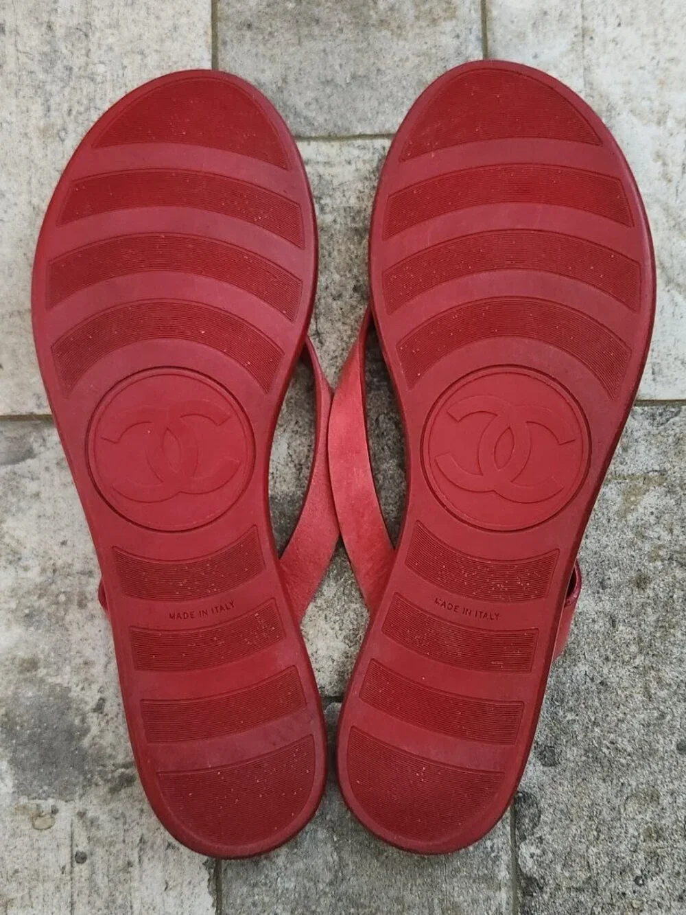 Chanel Red Quilted Flat Thong Sandals